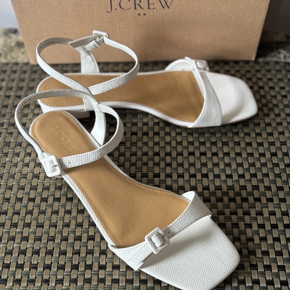 J Crew Women Textured low heel ankle-strap sandals SZ: 9.5 IVORY